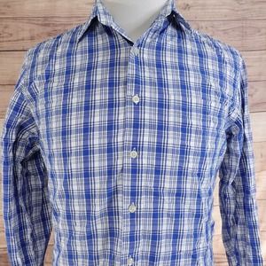 J.CREW MEN'S CASUAL BUTTON UP SHIRT PLAID TAILORED FIT SIZE M BLUE WASHED